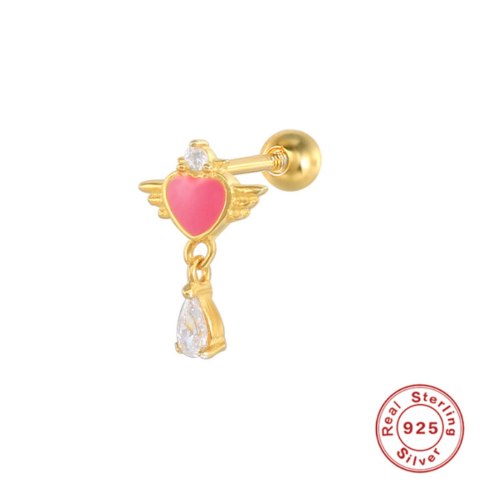 Hot Selling 925 Sterling Silver Colorful Diamond-Studded Spiral Round Bead Piercing Ear Bone Stud European and American Bestselling Cute INS Trendy Earrings