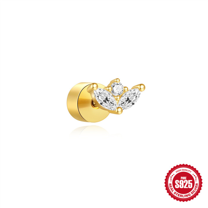 S925 Sterling Silver Geometric Inlaid Diamond Soft Bone Flat Head Cylinder Spiral Piercing Ear Bone Stud European and American Hot-Selling Earrings Ear Jewelry