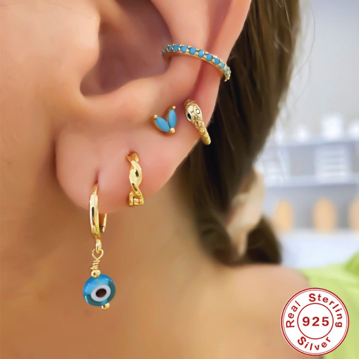 S925 Sterling Silver Classic Devil's Eye Hoop Earrings Ear Clips Earrings European and American Hot-Selling Fun Personality Creative Style Earrings for Women