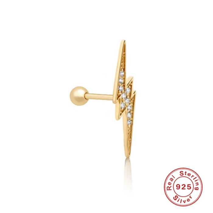 S925 Sterling Silver Classic Simple Double Lightning Stud Earrings Elegant Ear Bone Stud Soft Bone Ear Jewelry for Men and Women