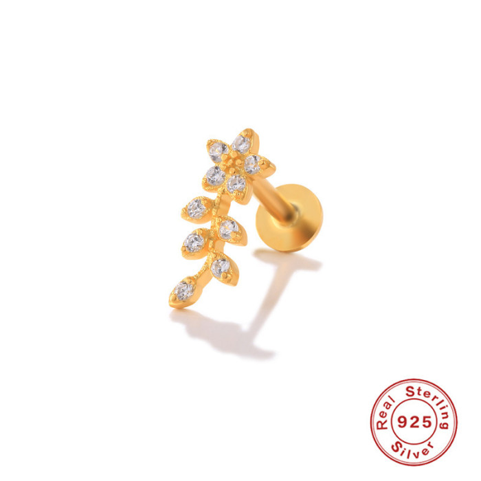 New S925 Sterling Silver Earrings 16G Flat Head Threaded Piercing Cartilage Studs European and American Hot Selling Personality INS Ear Bone Studs