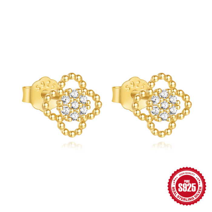 S925 Sterling Silver Acrylic Hollow Petal Flower Earrings Korean Style Inlaid with Diamonds Exquisite High-end Niche Design Pearl Earrings