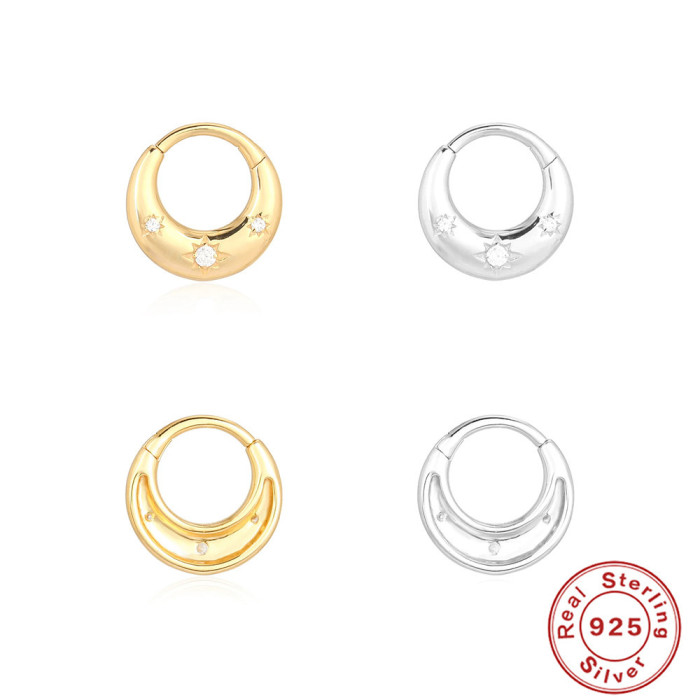 S925 Sterling Silver Body Piercing Cartilage Jewelry Nose Ring Hot Sale Octagonal Star Micro Inlaid Zircon Ear Bone Ring Earrings Ear Accessories