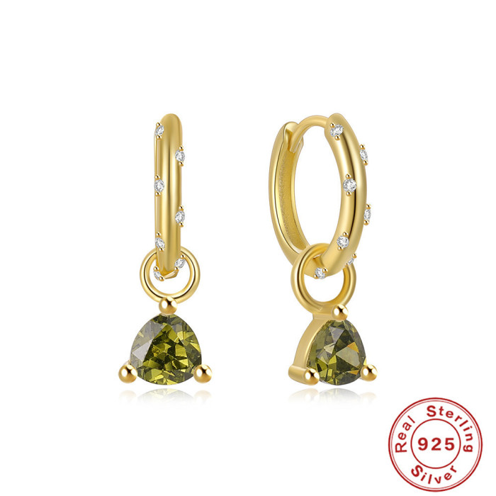 S925 Sterling Silver Personality Three-Claw Colored Diamond Earrings Hoop Earrings Ear Clips Earrings European and American Style Trendy INS Minimalist Style Earrings