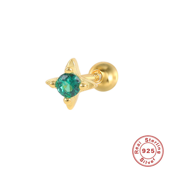 S925 Sterling Silver Four-Prong Diamond Piercing Jewelry Earrings Cross-Border Bestselling Fashion Minimalist Style Ear Bone Stud Piercing Ear Needle