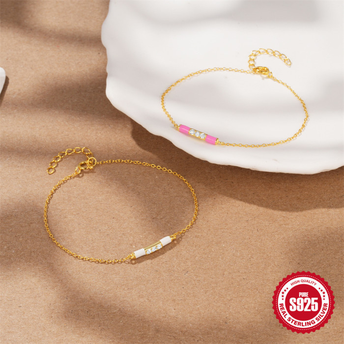 S925 Sterling Silver Small Gold Bar Oil Drop Bracelet for Women Summer New Style Personality Light Luxury Ins Style B...