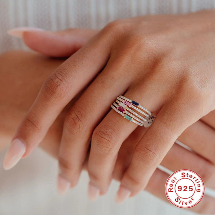 S925 Sterling Silver INS Diamond Ring Simple Inlaid Diamond Ring Jewelry European and American Hot Selling Light Luxury Niche Temperament Proposal Ring