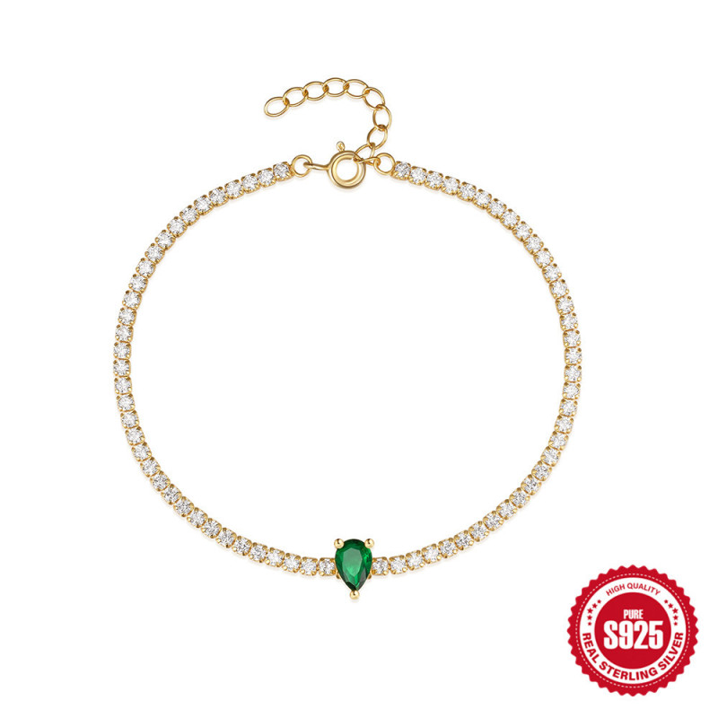 S925 Sterling Silver Tennis Bracelet with CZ Diamonds Versatile Women's Bracelet European and American New Hot Selling INS Water Drop Design Bracelet