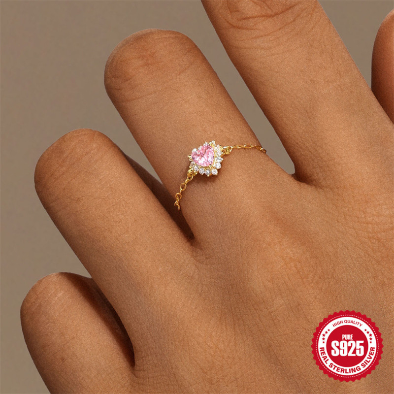 S925 Sterling Silver Unique Design Pull Chain Ring New Niche Heart Adjustable Index Finger Ring