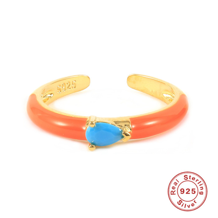 S925 Sterling Silver Stone-Inlaid Water Drop Oil Open Ring Luxury Hot-Selling Fashion Versatile INS Ring
