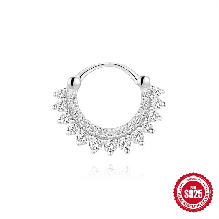 S925 Sterling Silver Classic Moissanite Round Nose Ring Piercing Soft Ear Bone Stud European and American Hot Selling Super Sparkling Elegant Ear Bone Clip