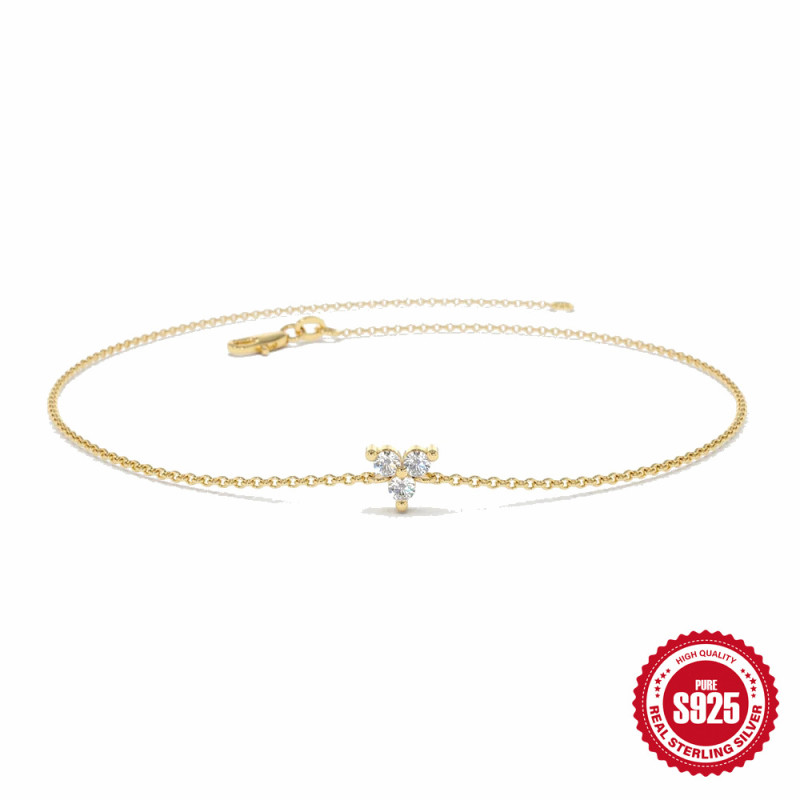 S925 Sterling Silver INS Minimalist Four-Prong Inlaid Diamond Elegant Bracelet Jewelry Korean Version Classic Basic Niche Personality Bracelet