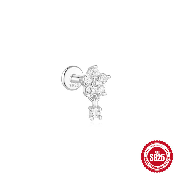 S925 Sterling Silver Daily Wear Diamond-Studded Soft Bone Flat Head Spiral Piercing Ear Bone Stud European and American Hot-Selling Platinum Ear Jewelry