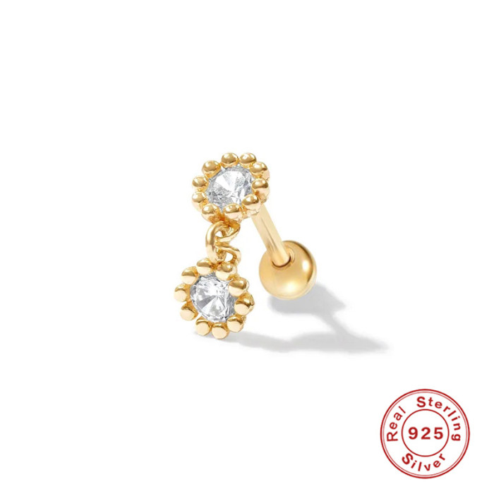 S925 Sterling Silver Diamond-Studded Piercing Cartilage Earrings Korean Style Personality Light Luxury INS Accessories European and American Hot-Selling Piercing Ear Jewelry