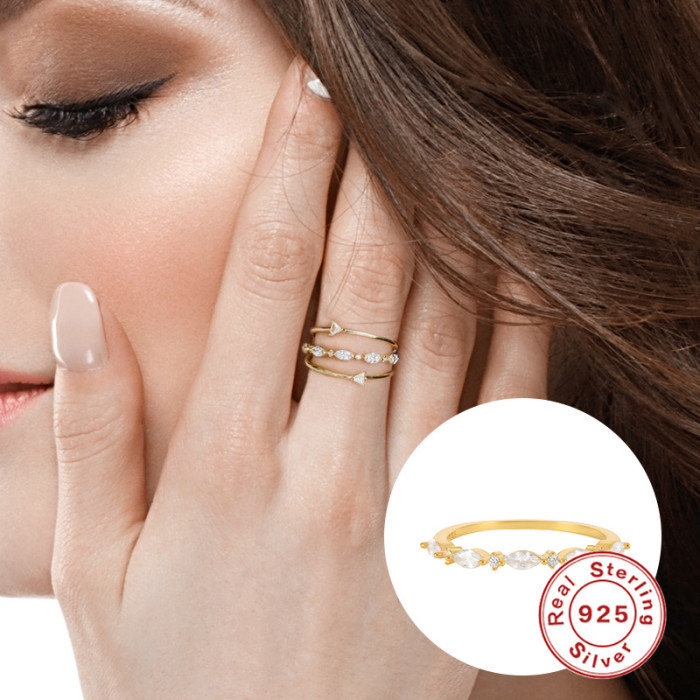 S925 Sterling Silver Inlaid Diamond Light Luxury Ring European and American Fashion Trend Simple Color Diamond Ins Ring Geometric Jewelry Ring