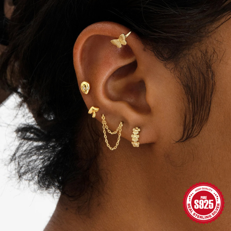 S925 Sterling Silver Hot-Selling Earrings European and American Cross-Border Fashion Ins Style Stud Earrings Chain Tassel Ear Thread Female Chain Cross-Border