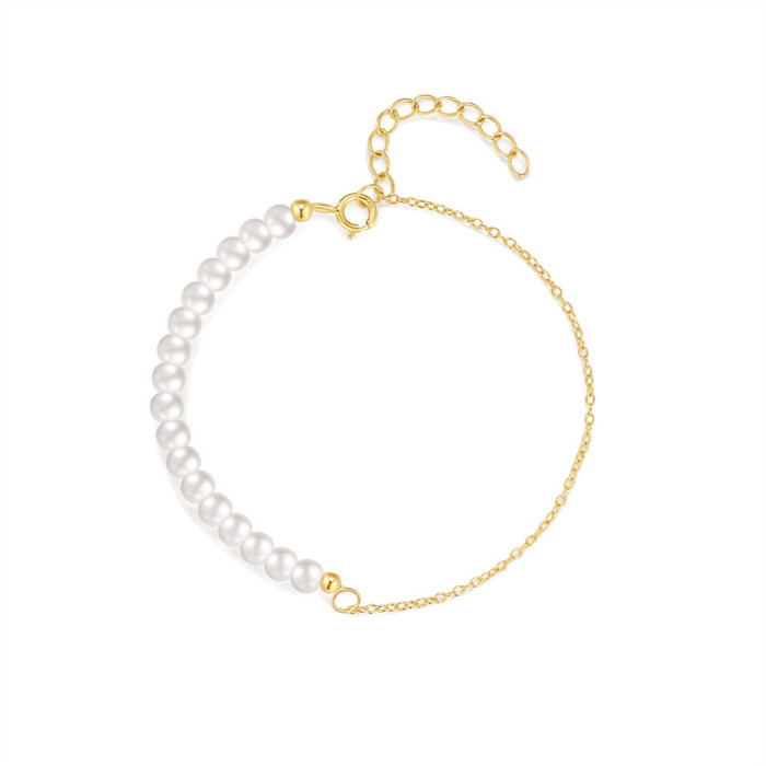 New S925 Sterling Silver Light Luxury Elegant Versatile Pearl Bracelet Korean Version Niche Design Internet Celebrity Women's Jewelry