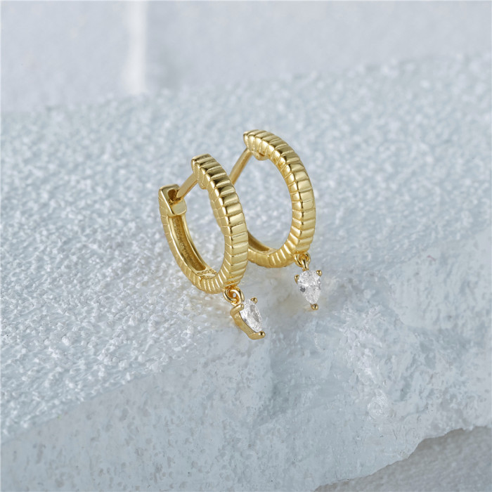 New S925 Sterling Silver Simple Water Drop Inlaid Diamond Hoop Earrings European and American Elegant Creative Fashion Ins Ear Jewelry