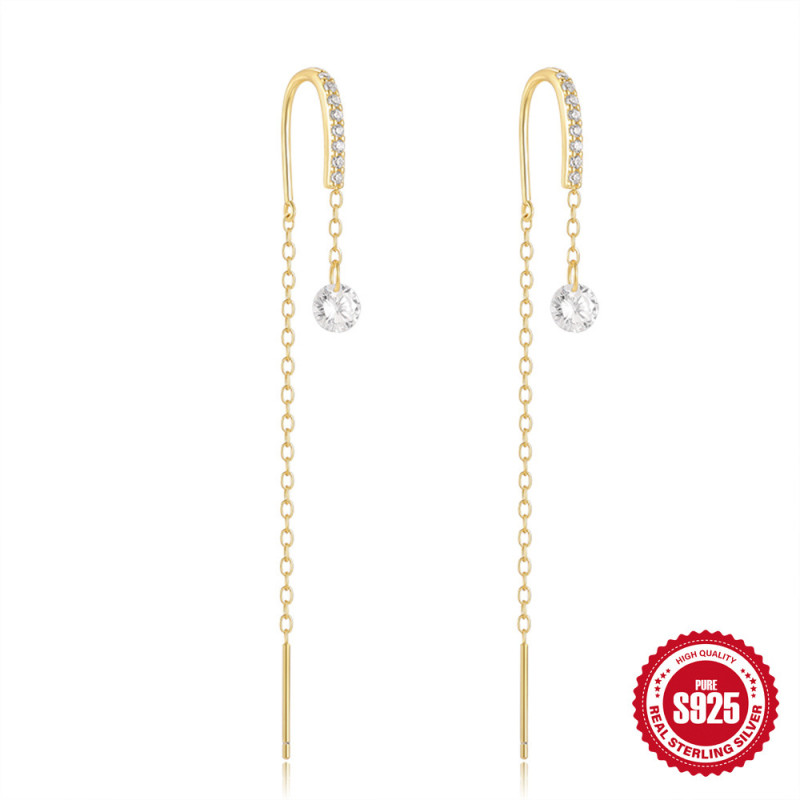 S925 Sterling Silver Niche Design Tassel Inlaid Diamond Ear Hooks Ear Studs Ear Lines for Women Japanese and Korean Style Versatile High-end Earrings for Women