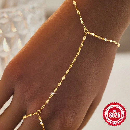 New S925 Sterling Silver Lip Finger Bracelet Korean Style Multi-layer Stackable Versatile Hand Jewelry Women's Ring Chain Accessories