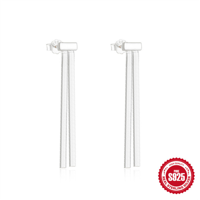 New 925 Sterling Silver Tassel Versatile Double Layer Snake Skin Chain Earrings Stud Earrings AliExpress Hot Sale INS Minimalist Earrings for Women