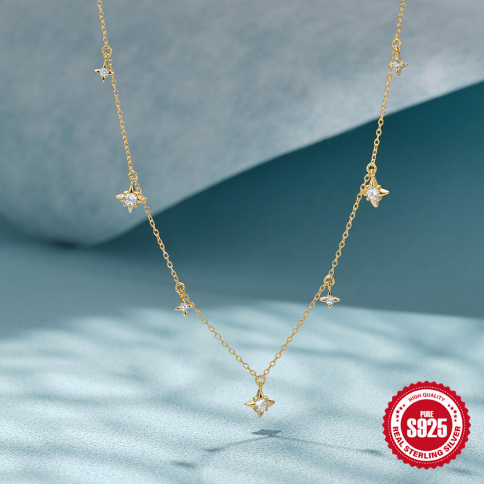 925 Sterling Silver INS Style Star Inlaid Diamond Layered Women's Collarbone Necklace Korean and Japanese Internet Celebrity Niche High-end Collarbone Chain