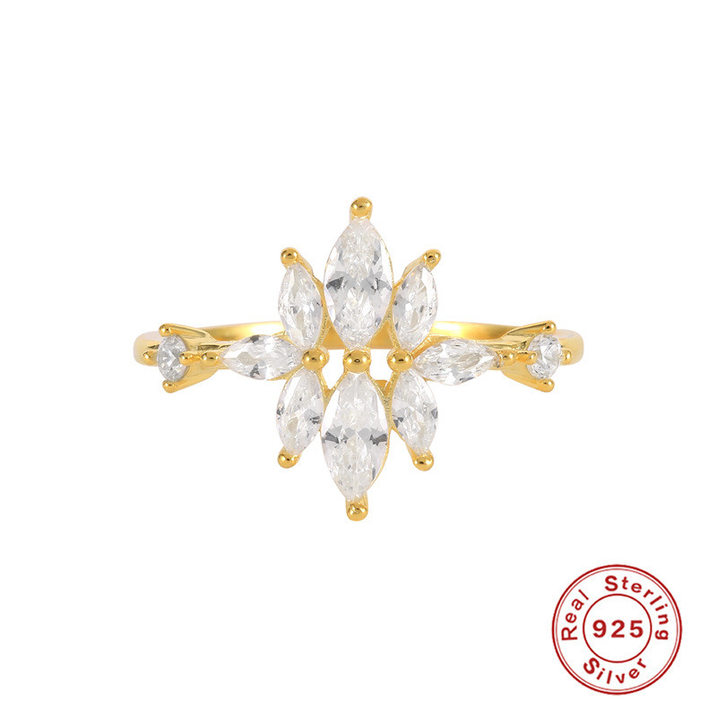 S925 Sterling Silver Floral Marquise Diamond Ring Geometric Triangle Diamond Ring European and American Fashion INS Ring Jewelry