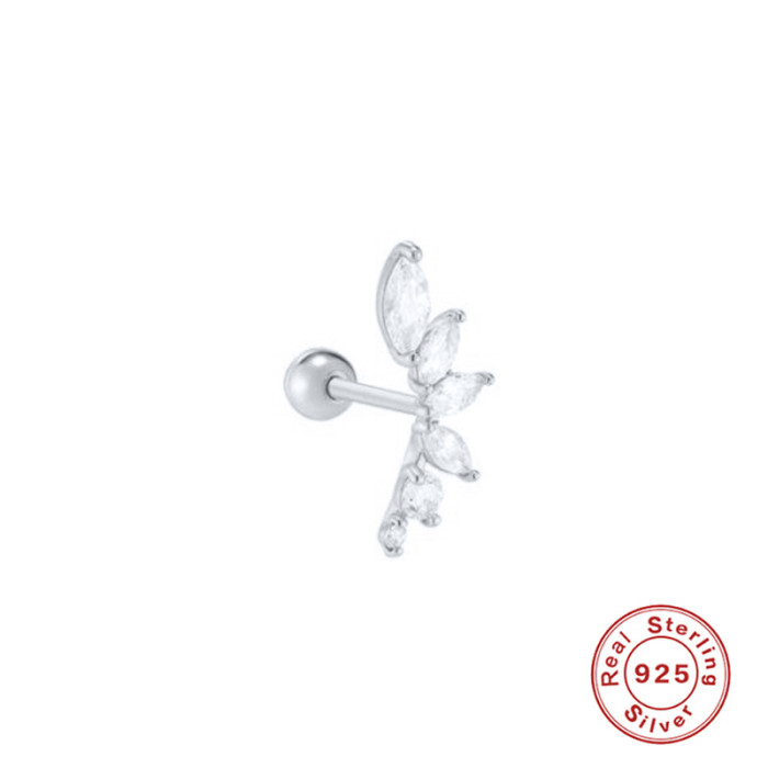 S925 Sterling Silver Simple Petal Marquise Diamond Screw Piercing Ear Bone Stud European and American Trendy INS Style Piercing Ear Jewelry