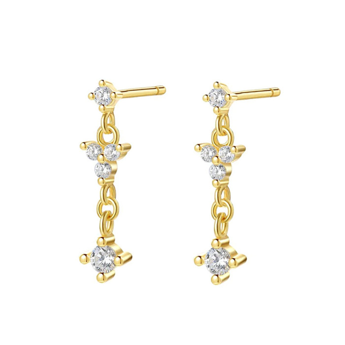 S925 Sterling Silver Chain Tassel Inlaid Diamond Ear Thread Earrings Korean Style Elegant Ins Style Niche High-end Earrings Jewelry