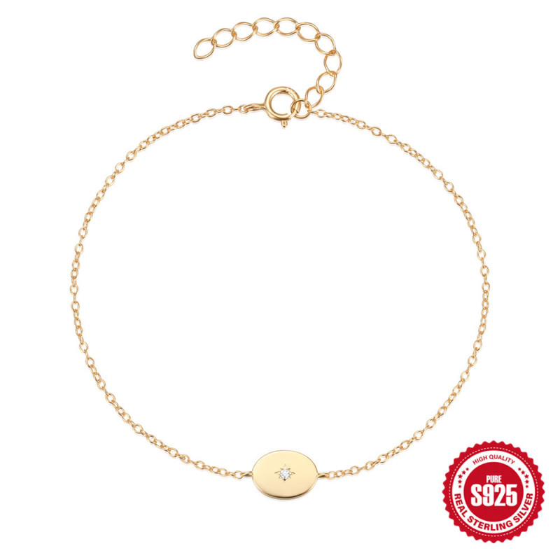 S925 Sterling Silver Single Diamond Inlaid Round Pendant Bracelet Daily Versatile Eight-Pointed Star Red Rope Women's Bracelet