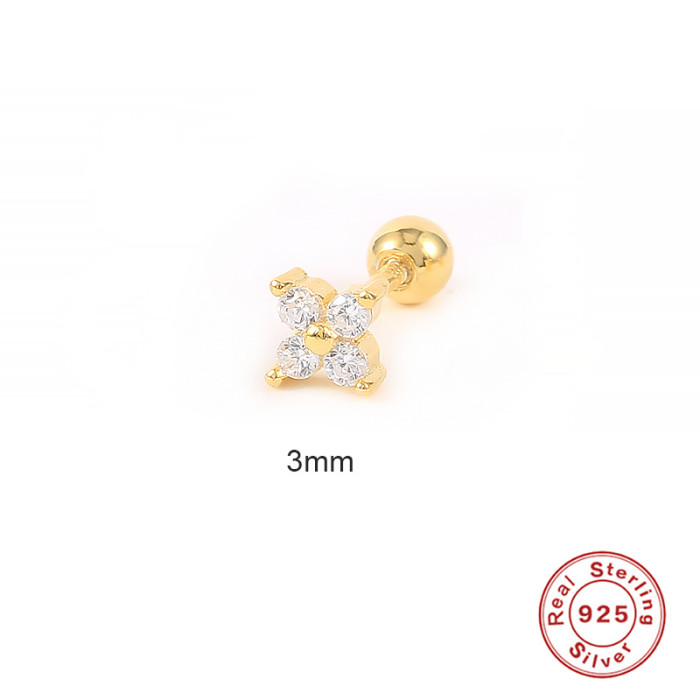 S925 Sterling Silver Single Mini Petal Inlaid Diamond Threaded Piercing Stud Earrings European and American Hot Selling Ins Simple Versatile Earrings