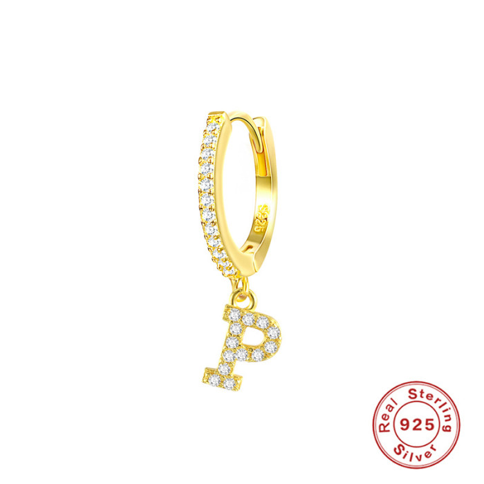 S925 Sterling Silver Single 26 English Letter Hoop Earrings Fashion INS Trendy Stone-Studded Ear Cuffs Ear Jewelry