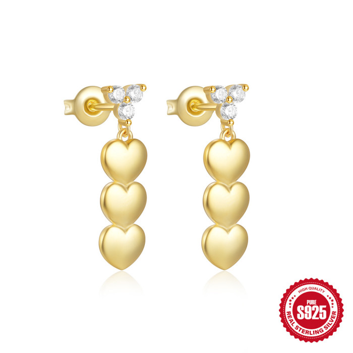 New S925 Sterling Silver Personalized Diamond-Encrusted Heart Earrings Studs Earrings European and American Hot-Selling Elegant Design Earrings for Women