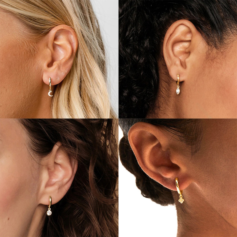 S925 Sterling Silver Dagger Cross Earrings Demon Eye Star Moon Pendant Hoop Earrings European and American Hot-Selling Earrings for Women