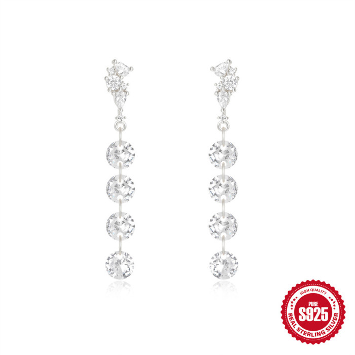 New S925 Sterling Silver Creative Versatile Tassel Long Diamond-Studded Earrings European and American Cross-Border Hot-Selling Super Shiny Earrings