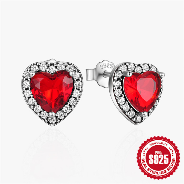 S925 Sterling Silver Heart-shaped Stone-Studded Letter Stud Earrings Hot-selling French Style Temperament Retro Fas...