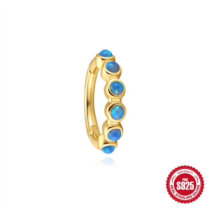 S925 Sterling Silver Light Luxury Opal Simple Nose Piercing Nose Ring Jewelry European and American Hot Selling High-end Ear Cuff Ear Accessories