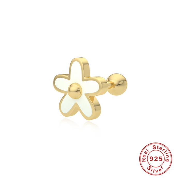 S925 Sterling Silver Oil Drop Glaze Flower Fresh Piercing Jewelry Threaded Piercing Earrings Piercing Ear Bone Stud Earrings