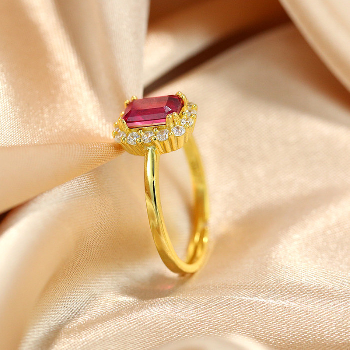S925 Sterling Silver Noble Ultra Sparkling Gemstone Adjustable Ring European American French Style High Carbon Diamon...