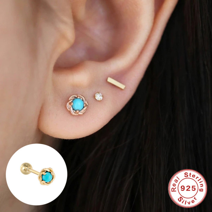 S925 Sterling Silver INS Spiral Piercing Cartilage Versatile Ear Bone Stud European and American Hot-Selling Fashion Trend Body Piercing Ear Jewelry