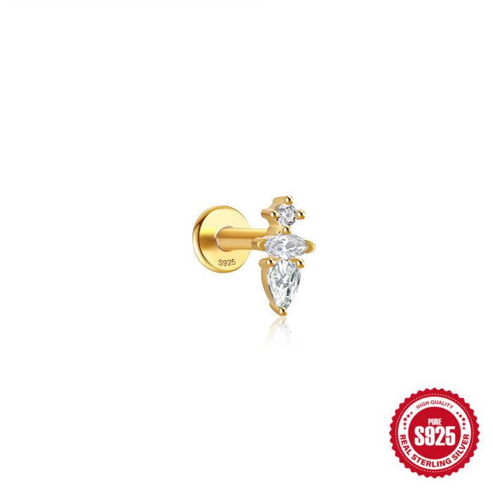 New 925 Sterling Silver Flat Threaded Piercing Stud Earrings European and American Hot Selling Fashion Round Ball Inlaid Diamond Ear Bone Stud Earrings for Women