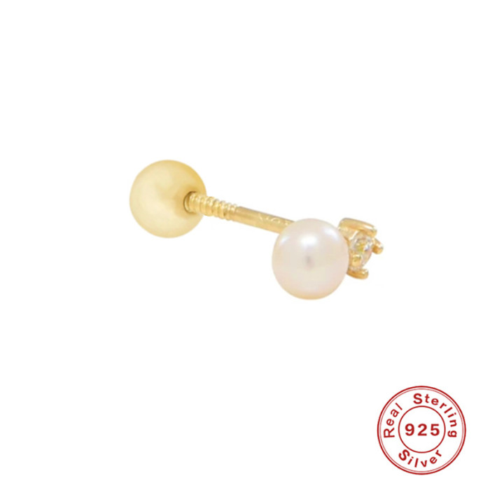 S925 Sterling Silver Pearl Stud Earrings with Diamond Inlay Piercing Ear Cartilage Studs European and American Hot Selling Light Luxury Elegant Simple Earrings
