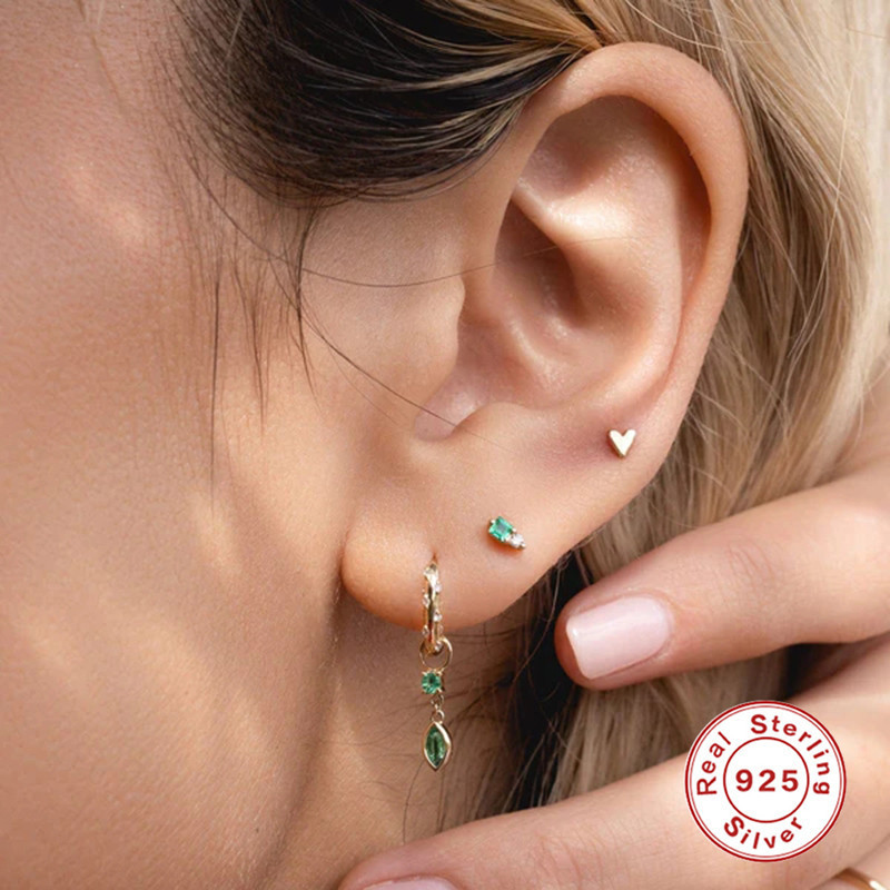 S925 Sterling Silver Geometric Horse Eye Inlaid Diamond Pearl Pendant Earrings Hoop European and American Bestseller INS Fun Exaggerated Earrings
