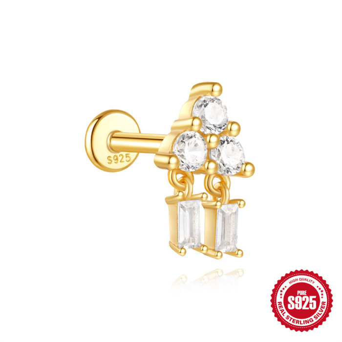 S925 Sterling Silver Exquisite Australian Opal Diamond-Studded Flat Spiral Piercing Ear Bone Stud European and American Hot-Selling Geometric Ear Jewelry