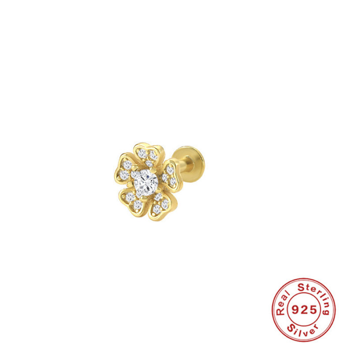 S925 Sterling Silver INS Creative Geometric Flower Flat Head Threaded Piercing Stud Earrings Jewelry European and American Hot Selling Ear Bone Stud