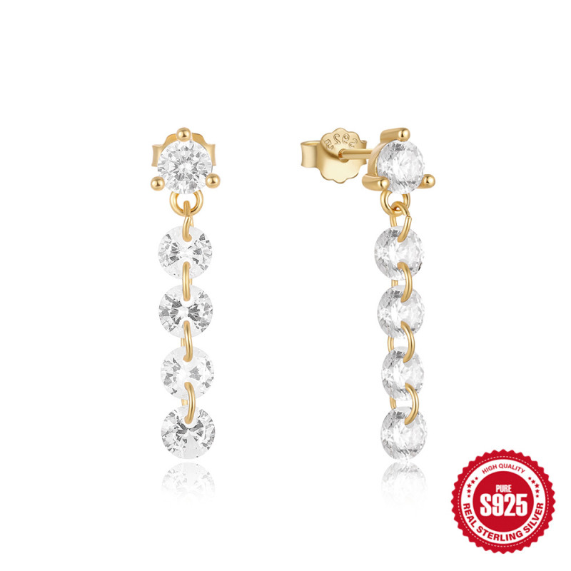 S925 Sterling Silver Personality Simple Inlaid Diamond Tassel Earrings Studs European and American Hot Selling Light Luxury Fashion Simple Ins Style Earrings