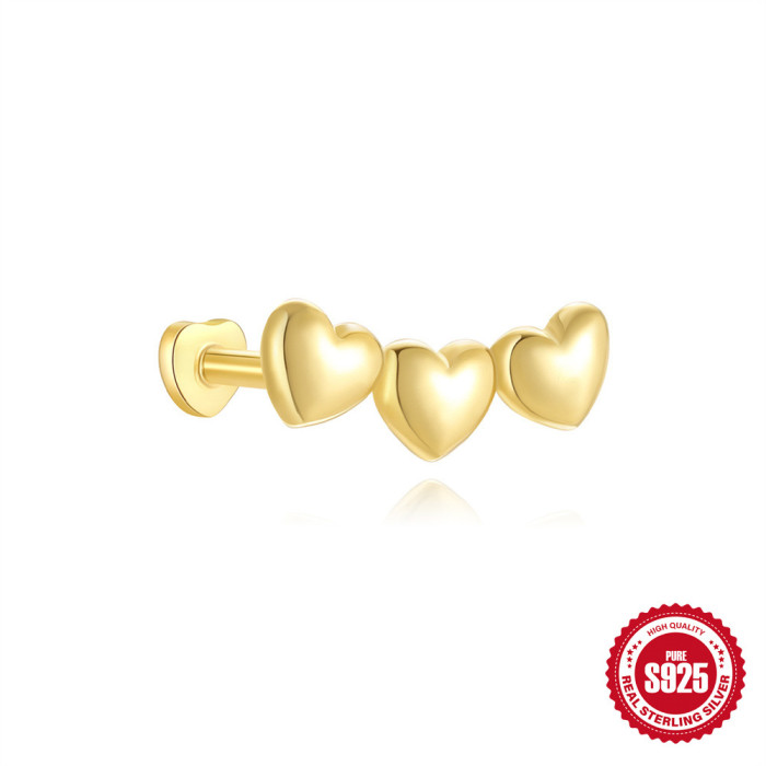 S925 Sterling Silver Heart Tassel Inlaid Diamond Flat Head Piercing Threaded Ear Bone Stud European and American Hot-Selling Sunflower Star Earrings