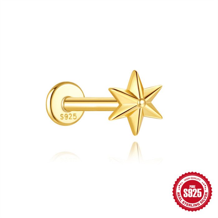 S925 Sterling Silver Horse Eye Geometric Diamond-Studded Flat Head Soft Bone Threaded Piercing Ear Bone Stud Cross-Border Hot Selling Versatile Ear Jewelry