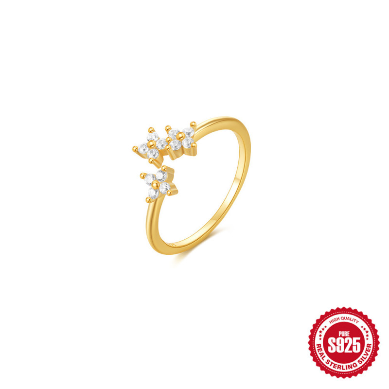 S925 Sterling Silver Inlaid Diamond Petal Daily Matching Open Ring Korean Version Internet Celebrity Niche Design Sense Index Finger Ring for Women