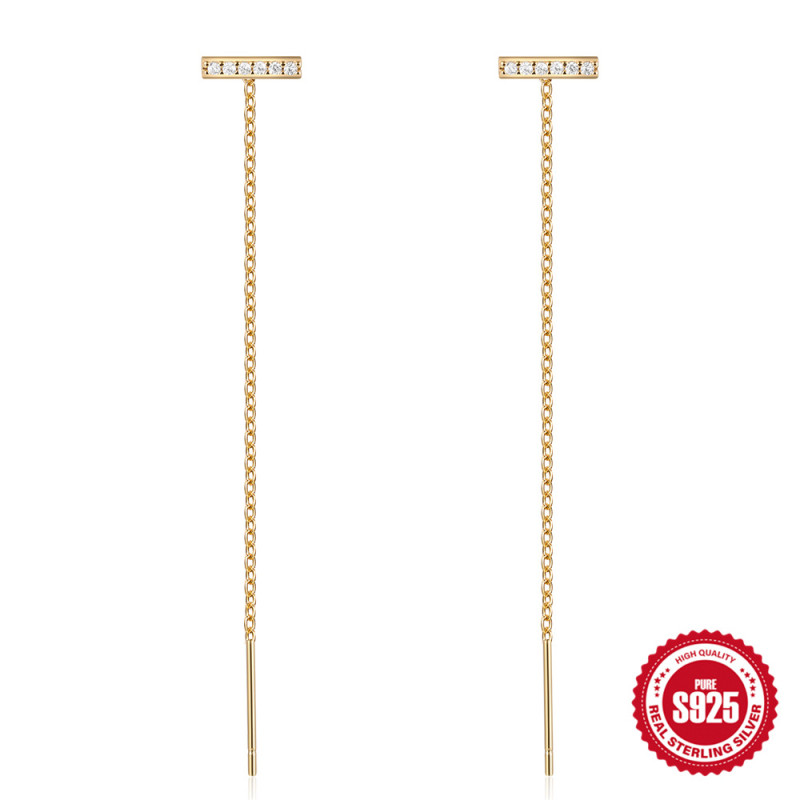 S925 Sterling Silver Single Row Diamond-Encrusted Chain Tassel Ear Thread Stud Earrings Drop Earrings European and American Hot Selling Personality INS Earrings Ear Jewelry